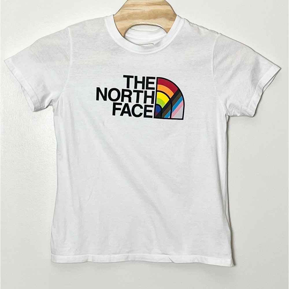 The North Face Pride T-Shirt Women's Large White Rainbow Logo Outdoor LGBTQ
